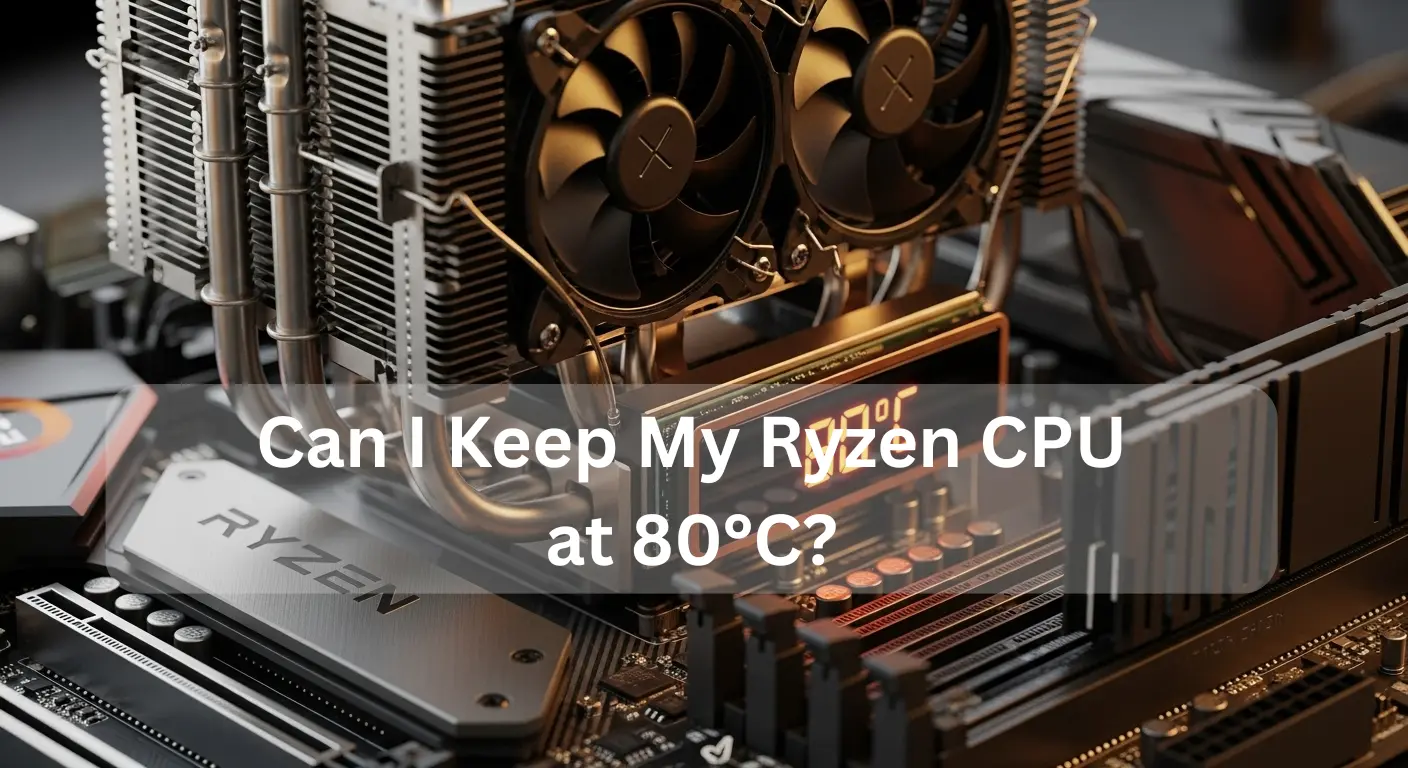 Close-up of a Ryzen CPU cooler with fans, showing temperature monitoring, addressing 'Can I Keep My Ryzen CPU at 80°C?