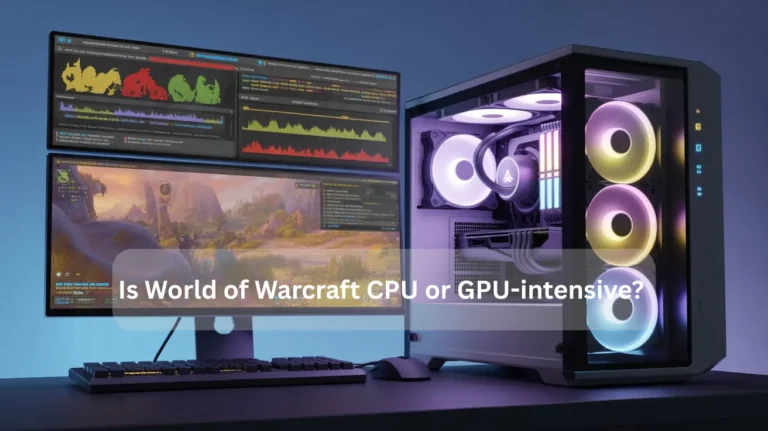 Is World of Warcraft CPU or GPU-intensive? Monitor showing game performance and system stats for optimal gaming setup.