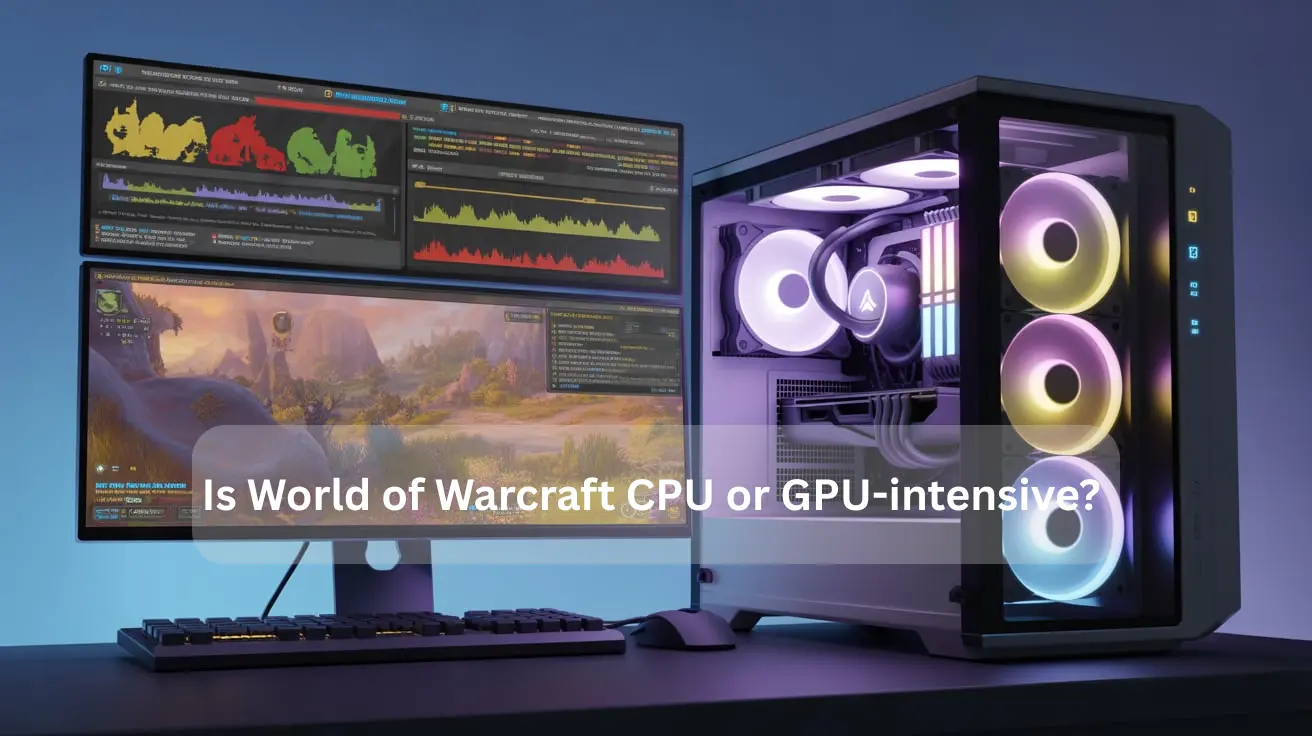 Is World of Warcraft CPU or GPU-intensive? Monitor showing game performance and system stats for optimal gaming setup.