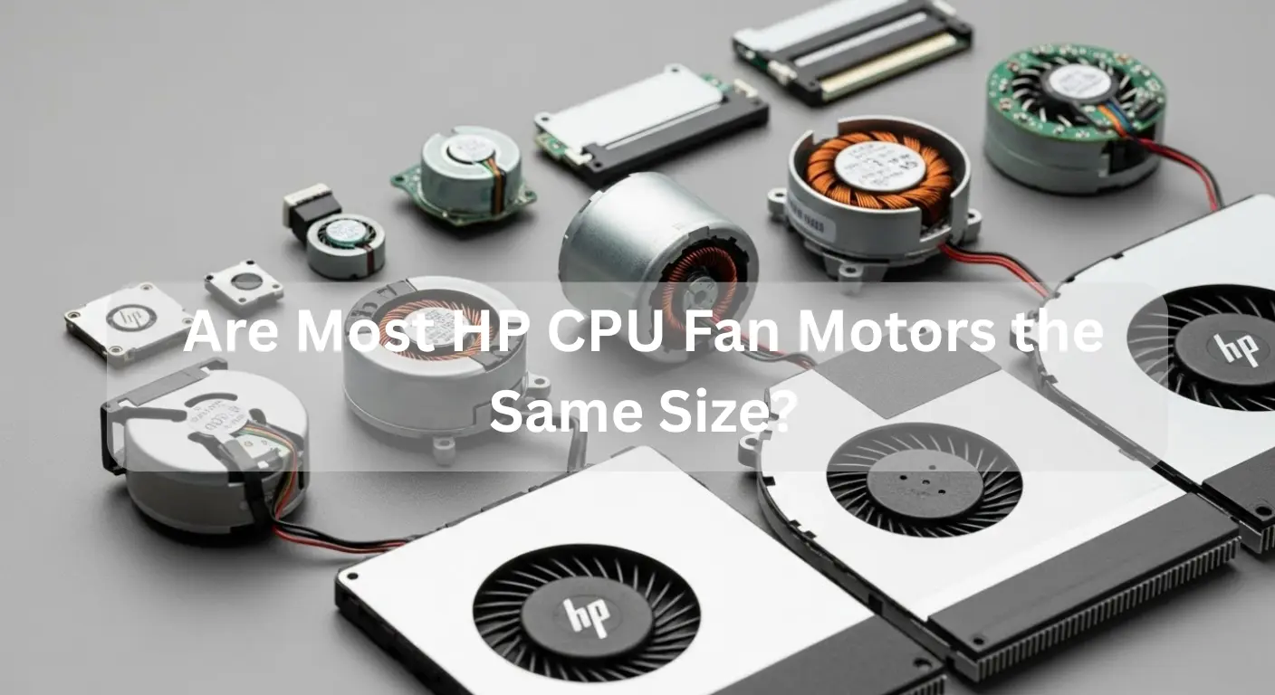 Are most HP CPU fan motors the same size? Assorted HP laptop CPU fan motors and cooling components displayed on a gray surface.
