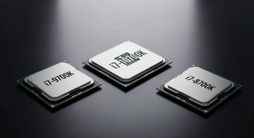 Intel i7-9700K, i7-10700K, and i7-8700K CPUs, ideal for overclocking and maximum performance.