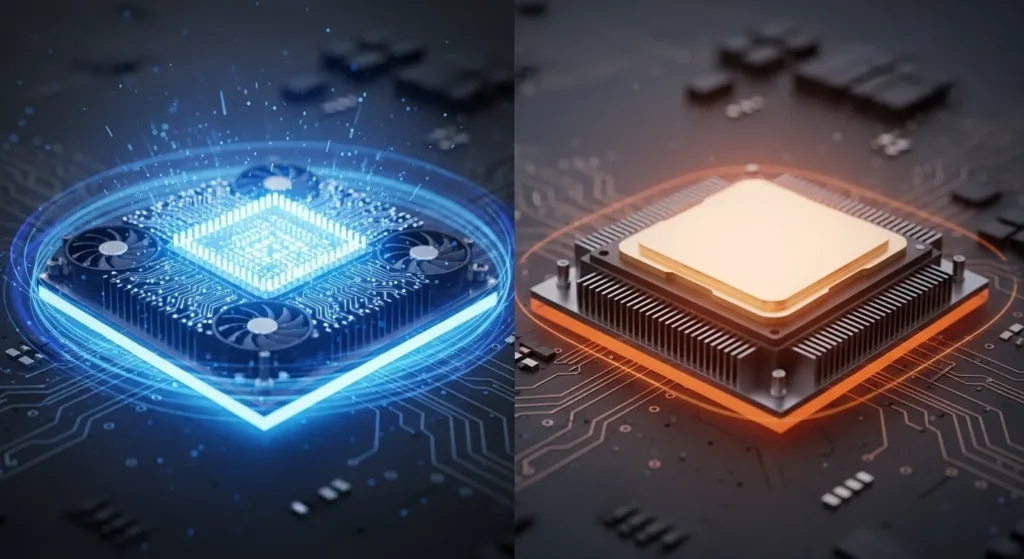 Visualization of CPU with cooling system showing how clock speed affects performance in modern processors.