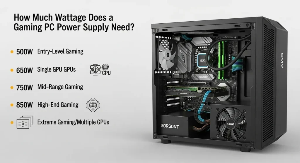 How much wattage does a gaming PC power supply need? A guide for entry-level to extreme gaming setups with single or multiple GPUs.