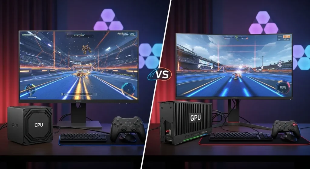 Rocket League gameplay comparison: CPU vs GPU performance for optimal gaming experience.