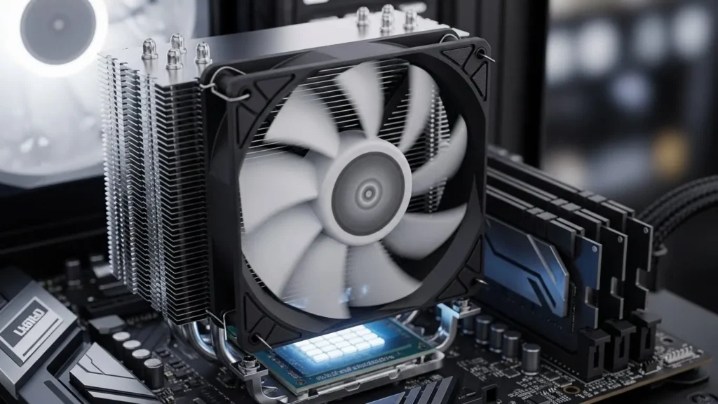 Close-up of a CPU fan running at 4000 RPM, showcasing cooling solution and components, answering 'What Causes the CPU Fan to Run at 4000 RPM?