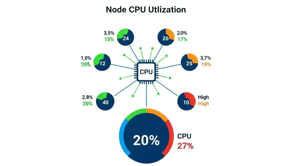 Graph showing Node CPU utilization and usage percentages. Learn what PromQL metric shows Node CPU utilization in OpenShift.