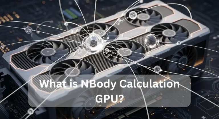What is NBody Calculation GPU? concept shown on high-performance graphics card running particle simulation