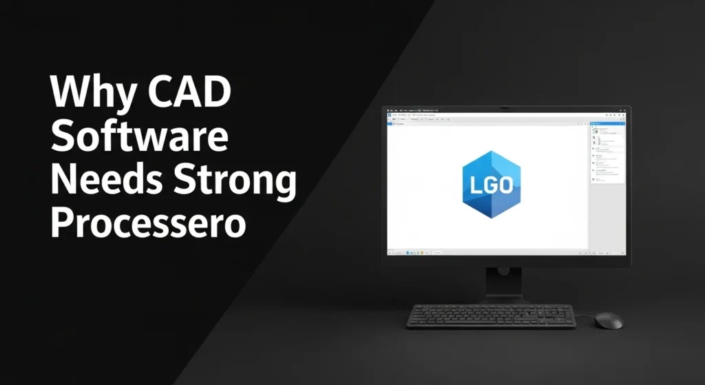 Why CAD Software Needs a Strong Processor: desktop setup showing 3D CAD design on monitor