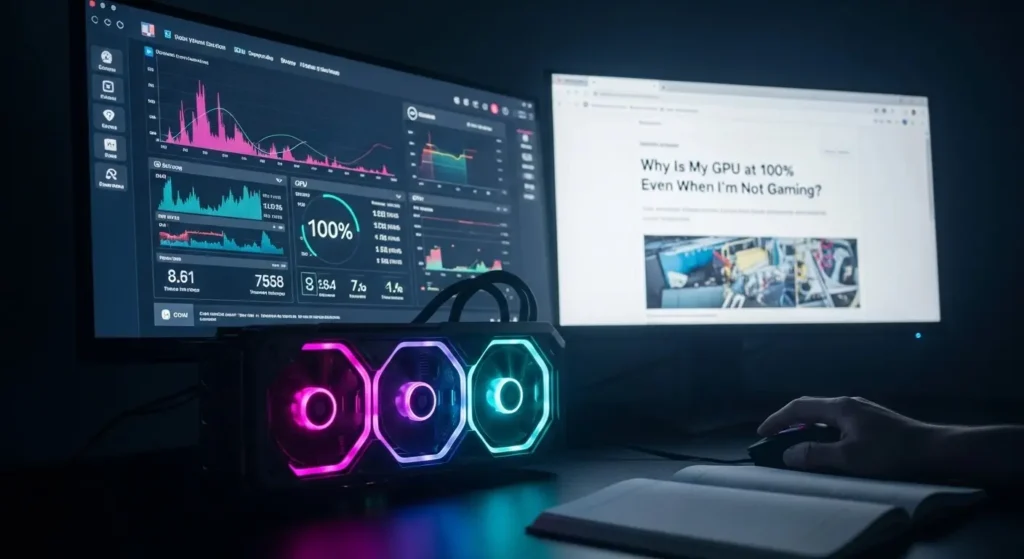 Why Is My GPU at 100% Even When I'm Not Gaming? Monitoring GPU usage on a dual-screen setup with RGB GPU fans.