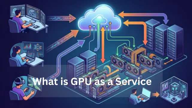 What is GPU as a Service – Cloud computing diagram showing users accessing powerful remote GPU servers for AI and data processing.