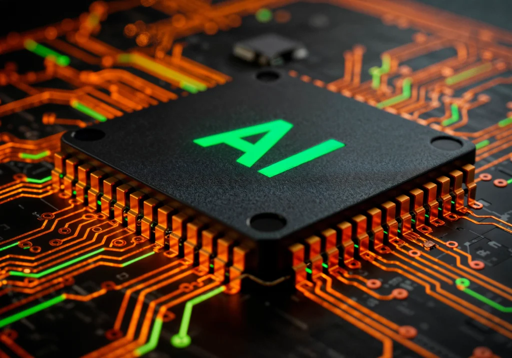 AI processor chip on a circuit board showing Which AI Software Works Best with These GPUs? for AI performance